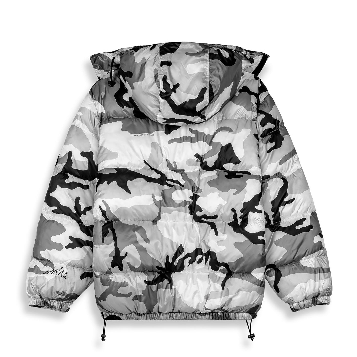 FOLLOW THE DOLLAR CAMO HOOD PUFFER JACKET WHITE CAMO