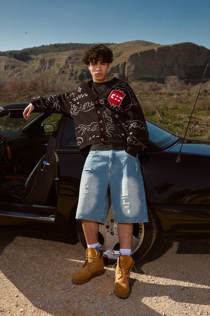 LONE HAND KNITTING CARDIGAN BLACK