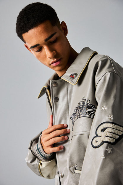 DEEPER PU LEATHER JACKET GREY