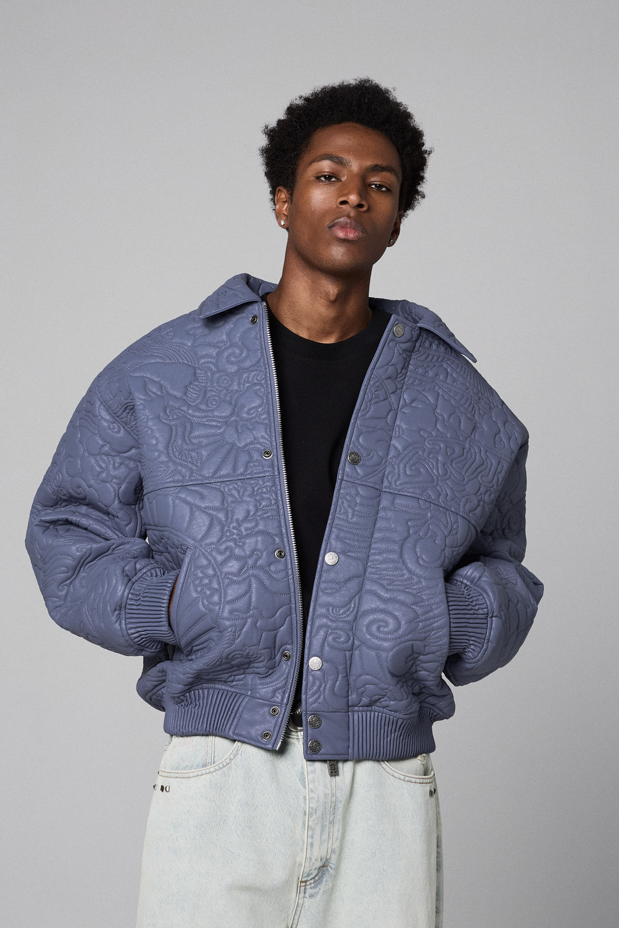 SAMPANS PU LEATHER JACKET BLUE