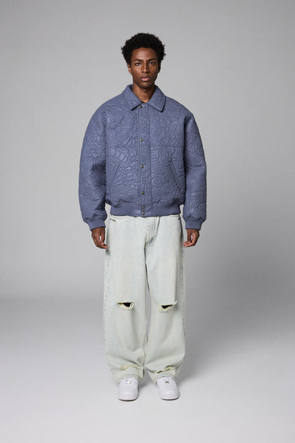 SAMPANS PU LEATHER JACKET BLUE