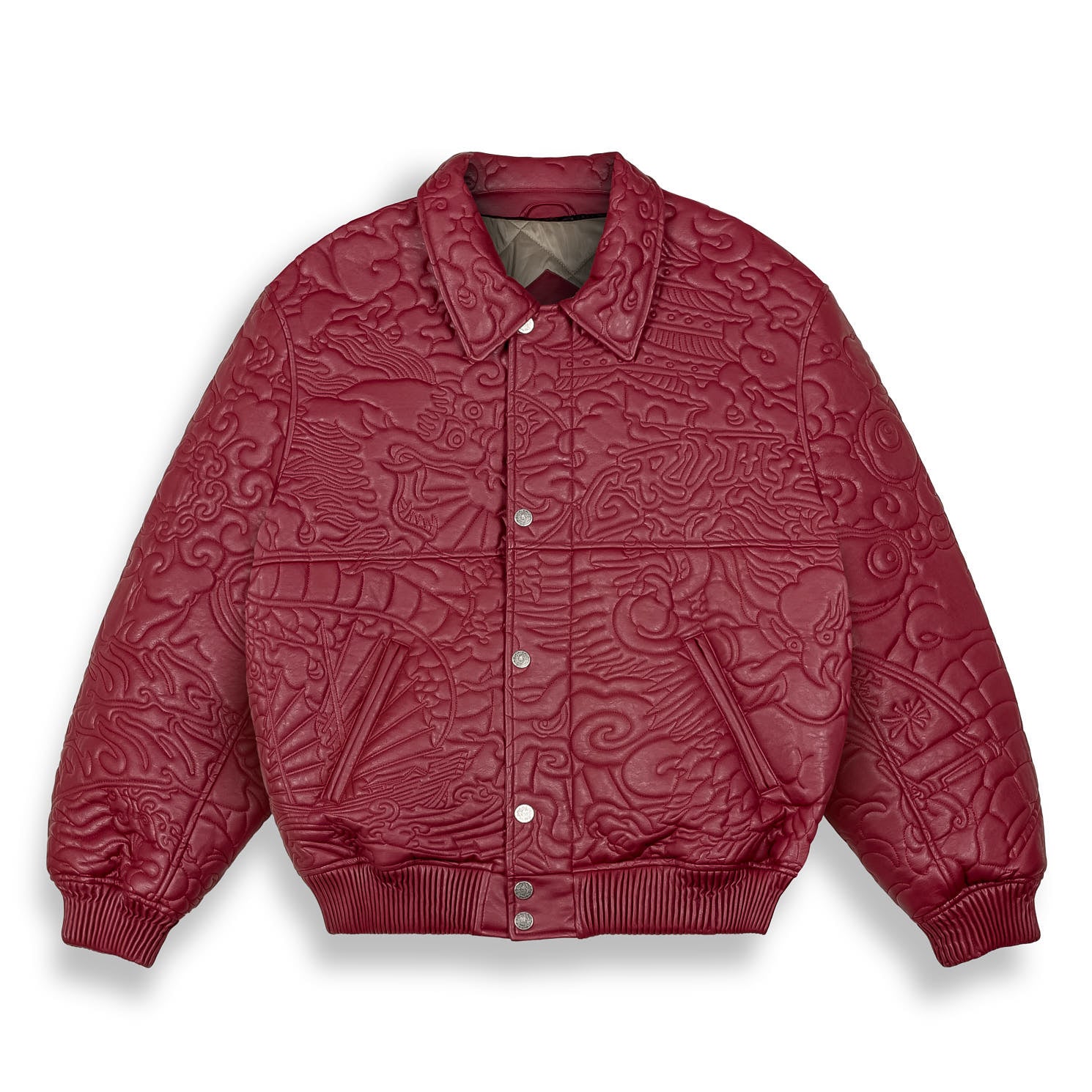SAMPANS PU LEATHER JACKET WINE – Grimey Store