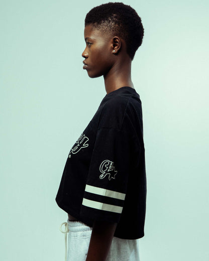 MADRID GIRL CROP FOOTBALL JERSEY BLACK