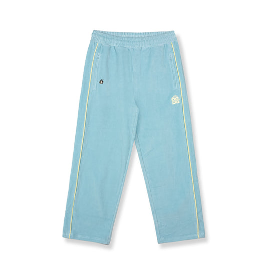 THE SWARM DC SHOES X GRIMEY VELVET TRACK PANTS WIDE LEG BLUE