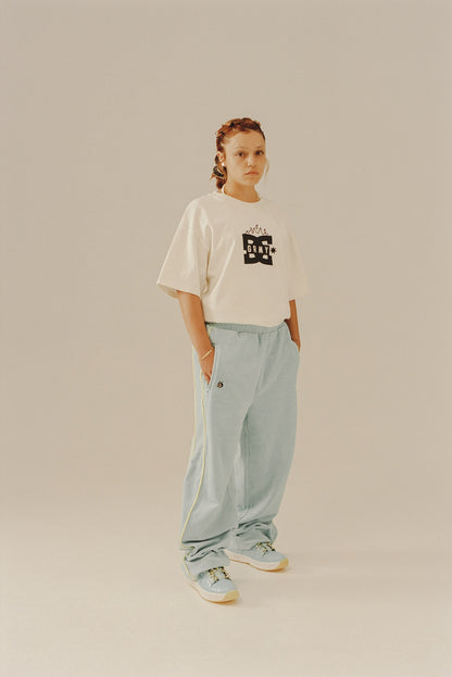 THE SWARM DC SHOES X GRIMEY VELVET TRACK PANTS WIDE LEG BLUE
