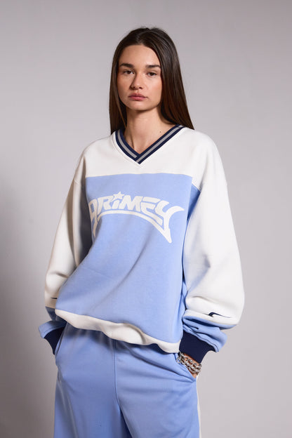 INFAMOUS DEEPER V NECK VINTAGE CREWNECK LIGHT BLUE