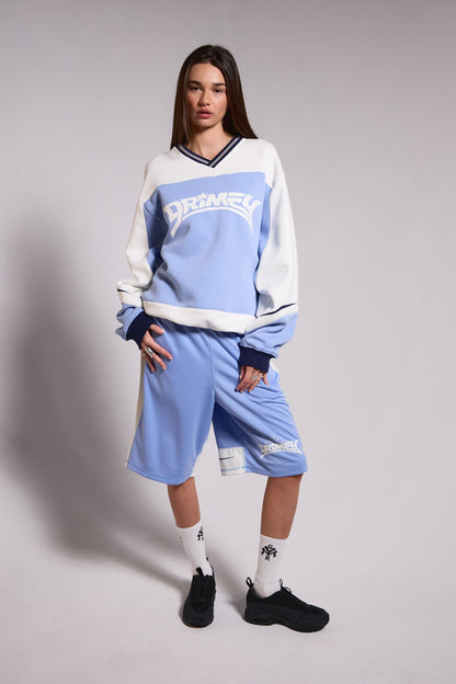 INFAMOUS DEEPER V NECK VINTAGE CREWNECK LIGHT BLUE