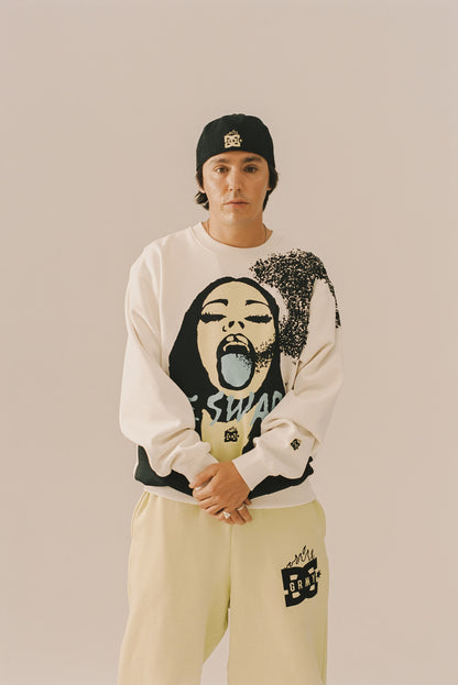 THE SWARM DC SHOES X GRIMEY RAW HONEY VINTAGE CREWNECK OFF WHITE