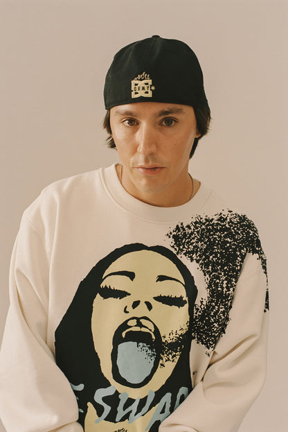 THE SWARM DC SHOES X GRIMEY RAW HONEY VINTAGE CREWNECK OFF WHITE