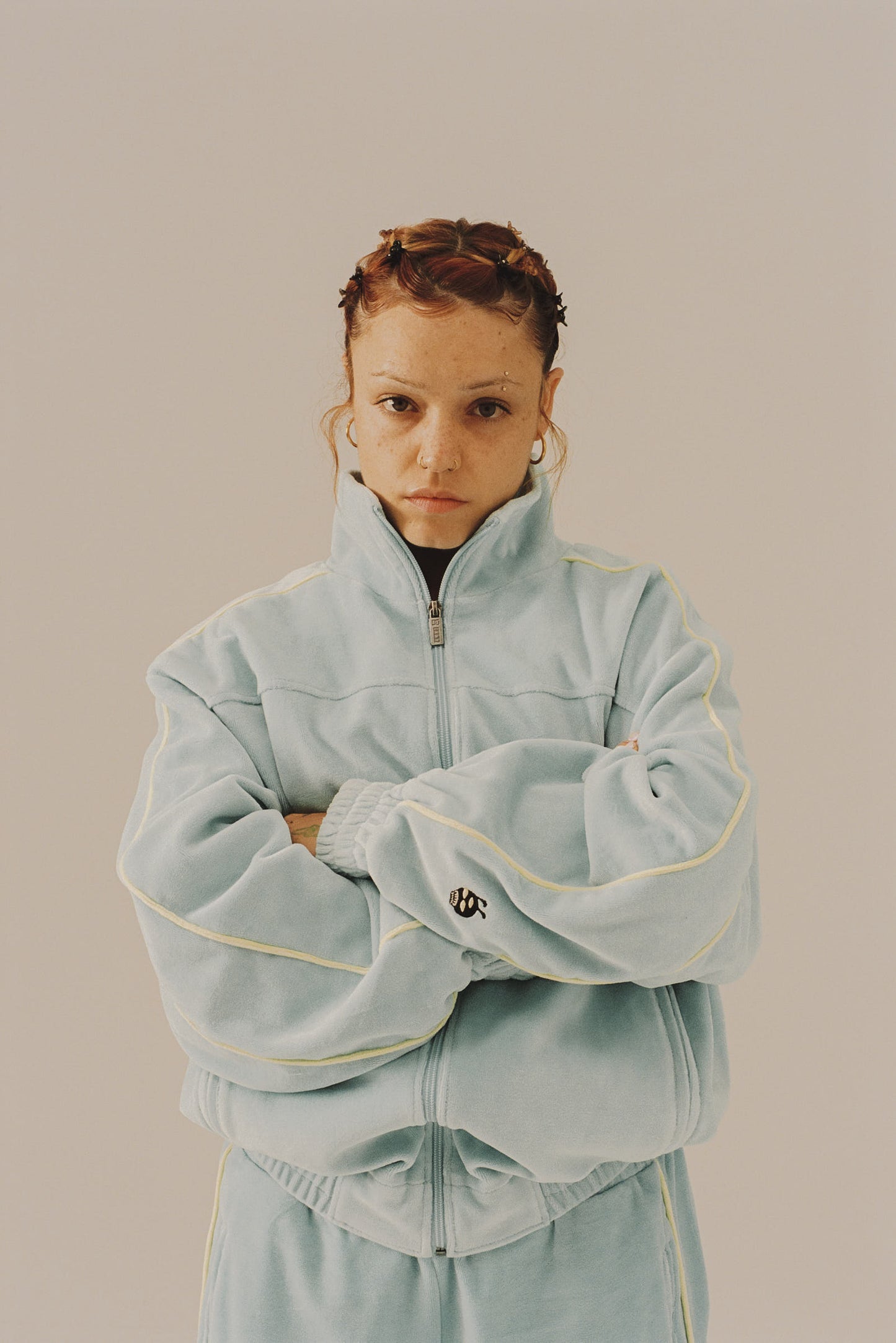 THE SWARM DC SHOES X GRIMEY VELVET TRACK JACKET BLUE