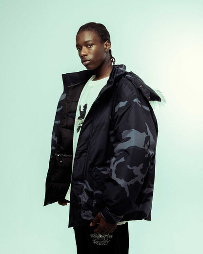 ALL OVER PRINT TUSKER TEMPLE PUFFER PARKA BLACK