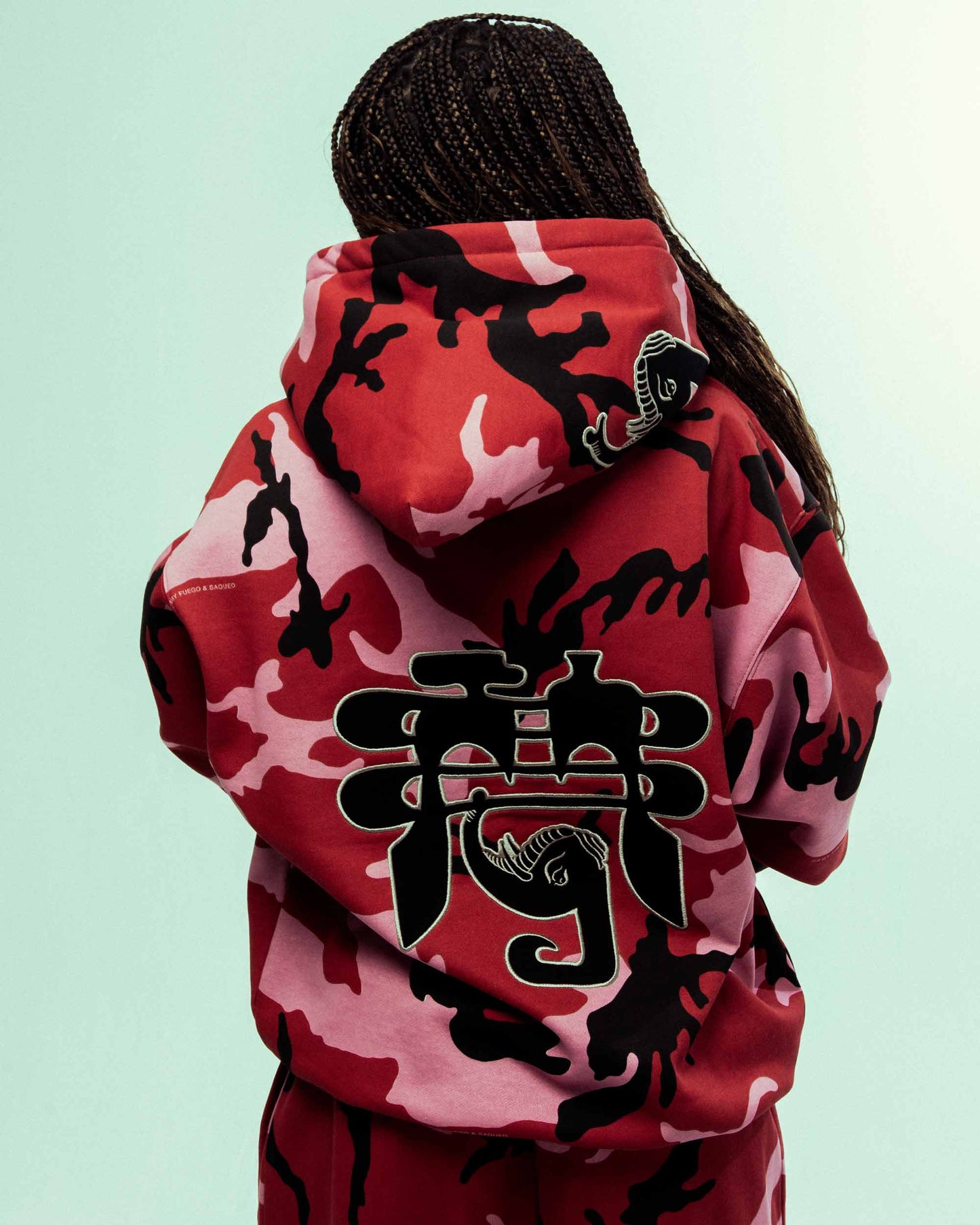 ALL OVER PRINT TUSKER TEMPLE VINTAGE HOODIE RED