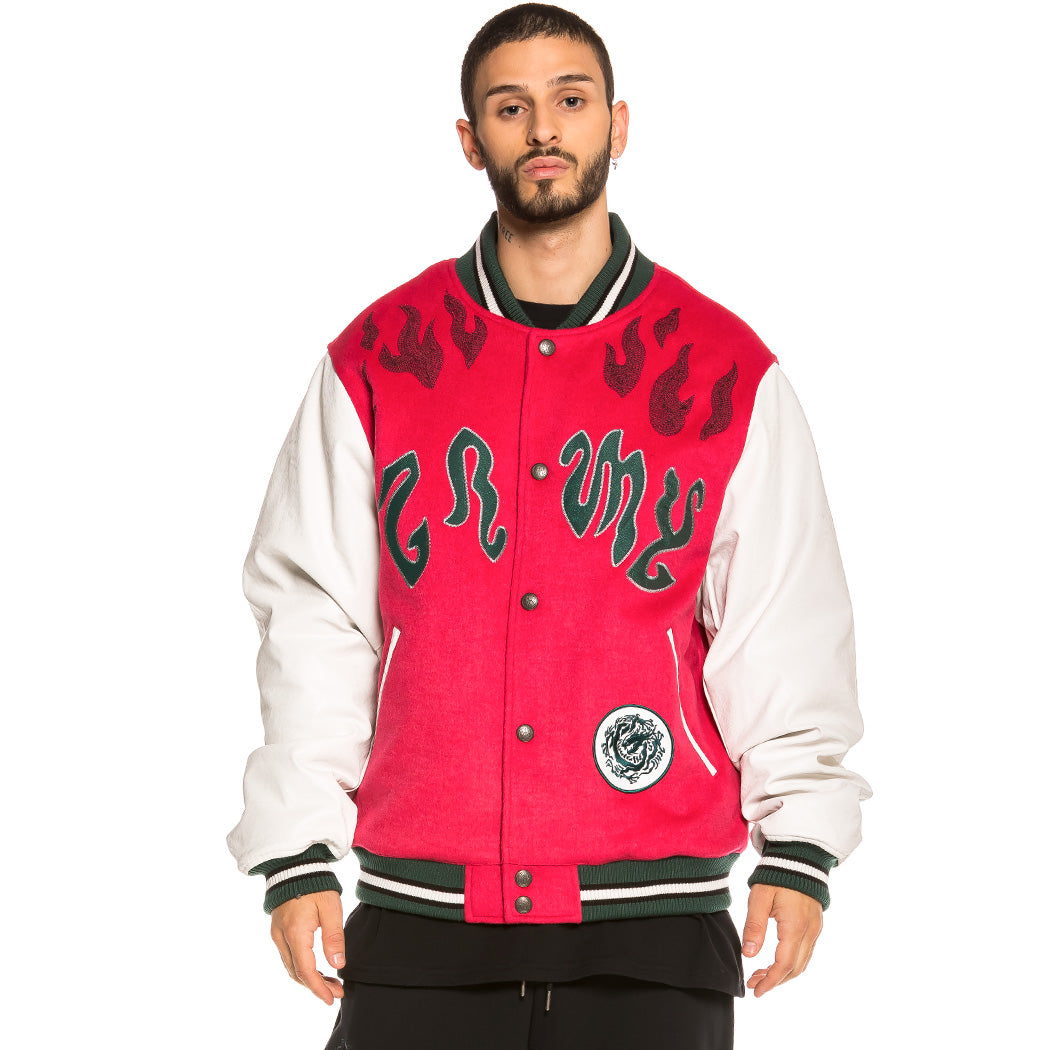 GRIMEY YOGA FIRE BASEBALL JACKET RED