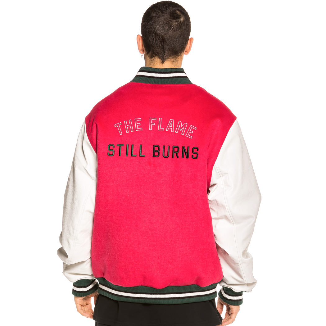 GRIMEY YOGA FIRE BASEBALL JACKET RED