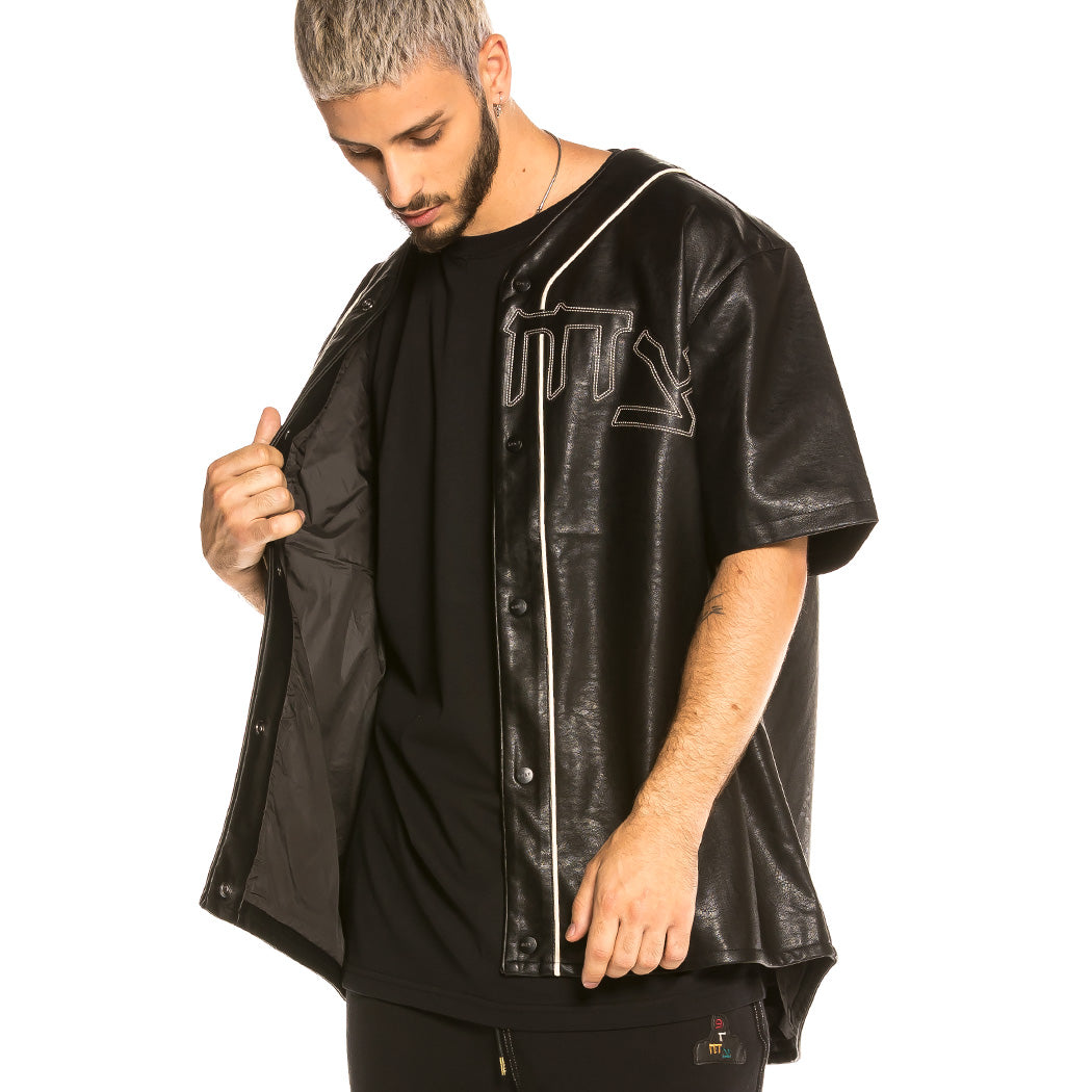 GRIMEY CALL OF YORE PU LEATHER BASEBALL SHIRT BLK