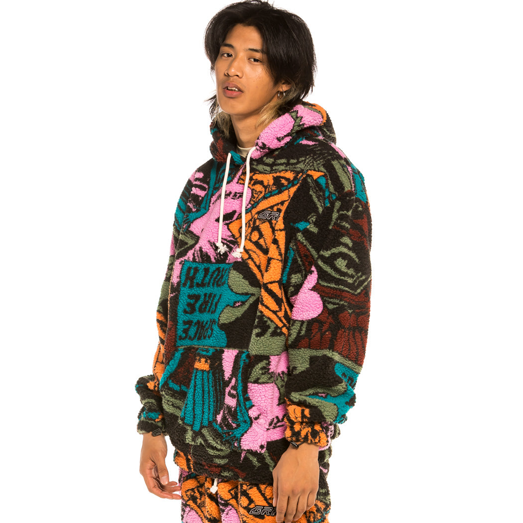 GRIMEY SPACE LADY ALL OVER JACQUARD SHERPA HOODIE ORANGE