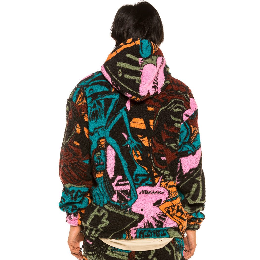 GRIMEY SPACE LADY ALL OVER JACQUARD SHERPA HOODIE ORANGE