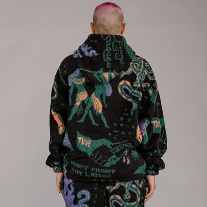 GRIMEY LOST BOYS ALL OVER JACQUARD SHERPA HOODIE BLACK