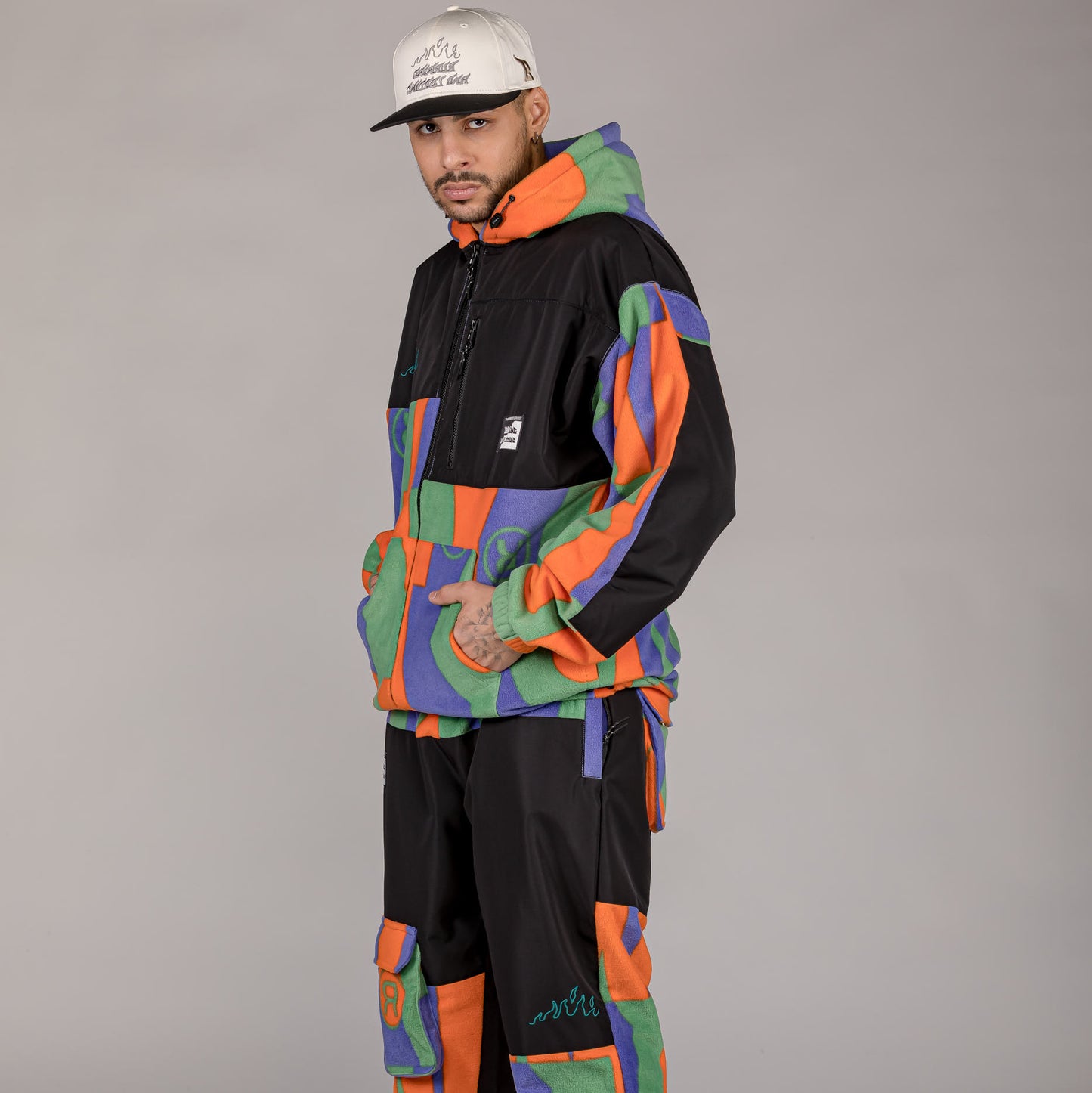 GRIMEY SNOW FOX ALL OVER PRINT POLAR FLEECE ZIP HOODIE MULTICOLOR