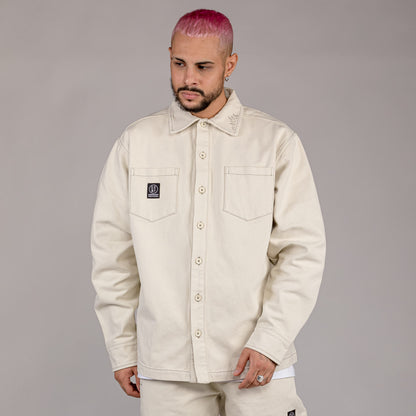 GRIMEY SNOW FOX CANVAS LONG SLEEVE SHIRT CREAM