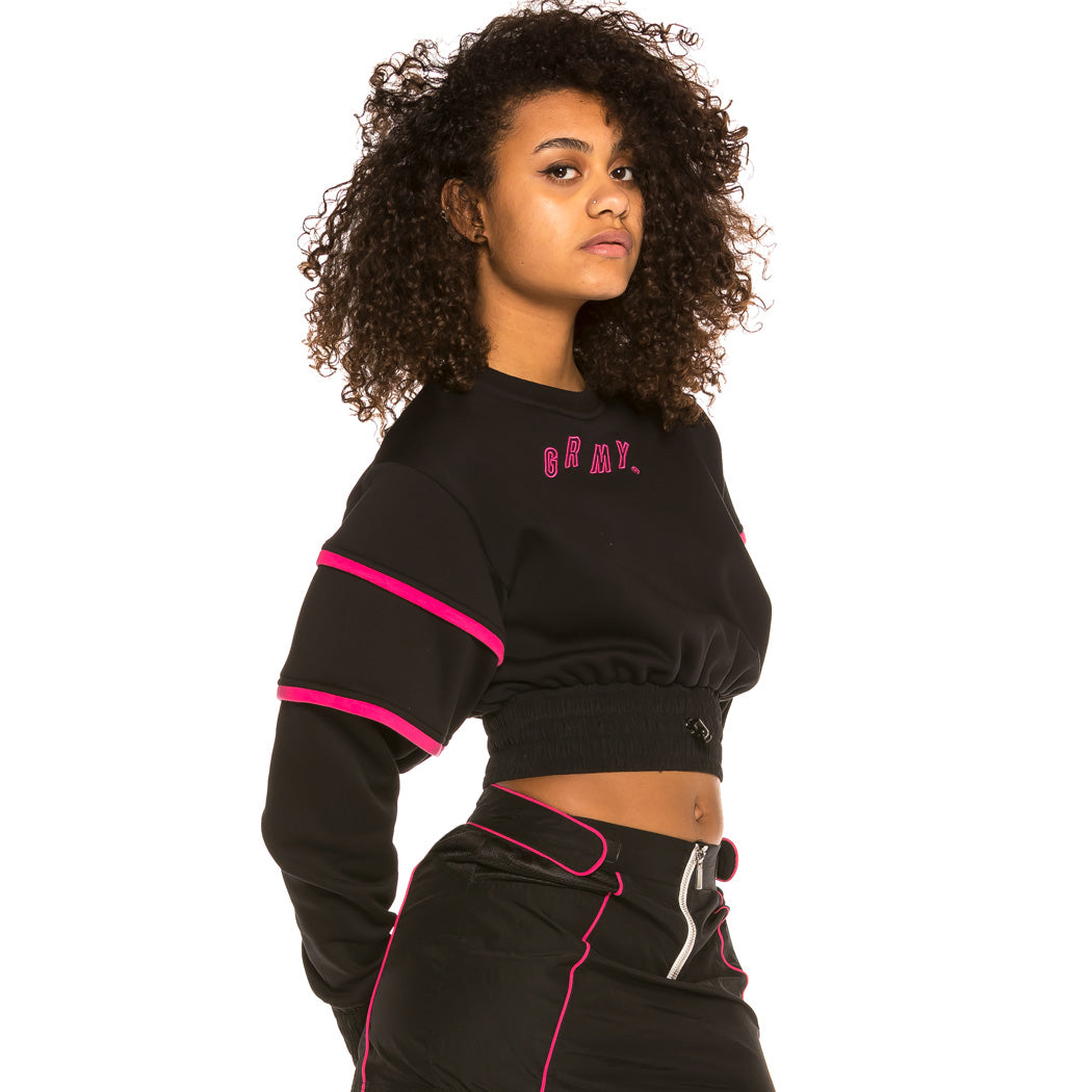 GRIMEY URMAH DOJO GIRL CROP CREWNECK BLACK