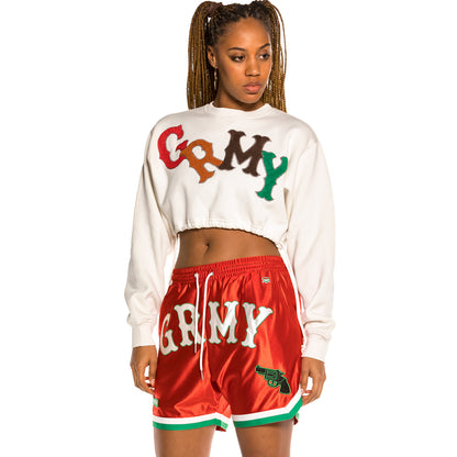 GRIMEY THE LOOT GIRL CROP CREWNECK WHITE