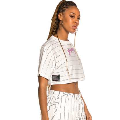 GRIMEY STRANGE FRUIT ALL OVER PRINT GIRL CROP TOP WHITE