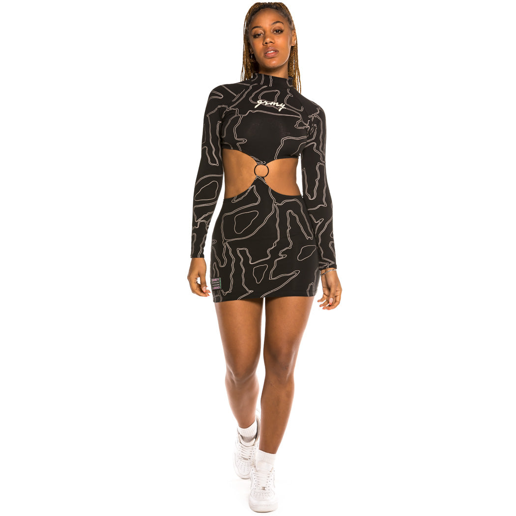 GRIMEY STRANGE FRUIT ALL OVER PRINT DRESS BLACK