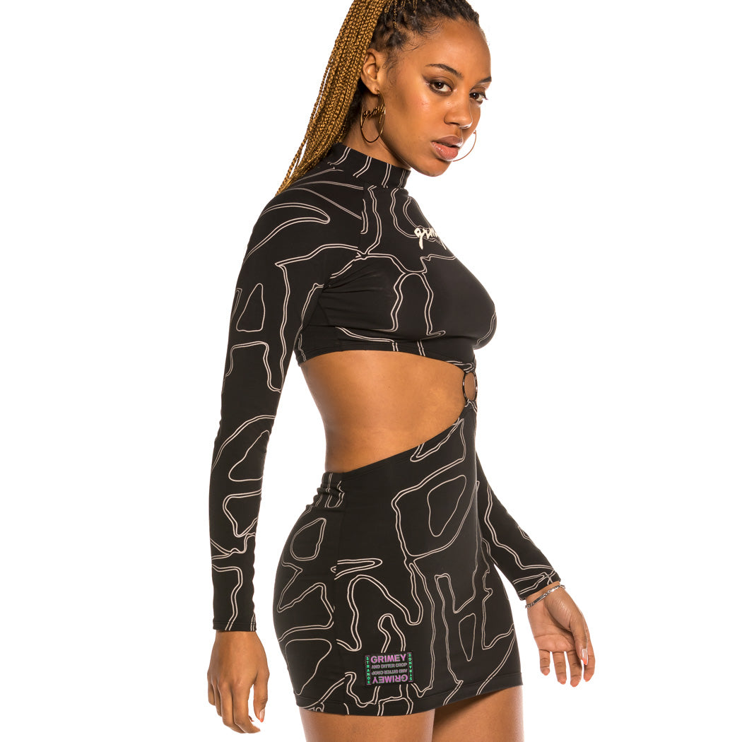 GRIMEY STRANGE FRUIT ALL OVER PRINT DRESS BLACK