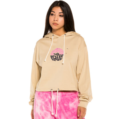 GRIMEY SPACE LADY GIRL LONG SLEEVE HOODED TEE SAND