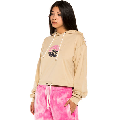 GRIMEY SPACE LADY GIRL LONG SLEEVE HOODED TEE SAND