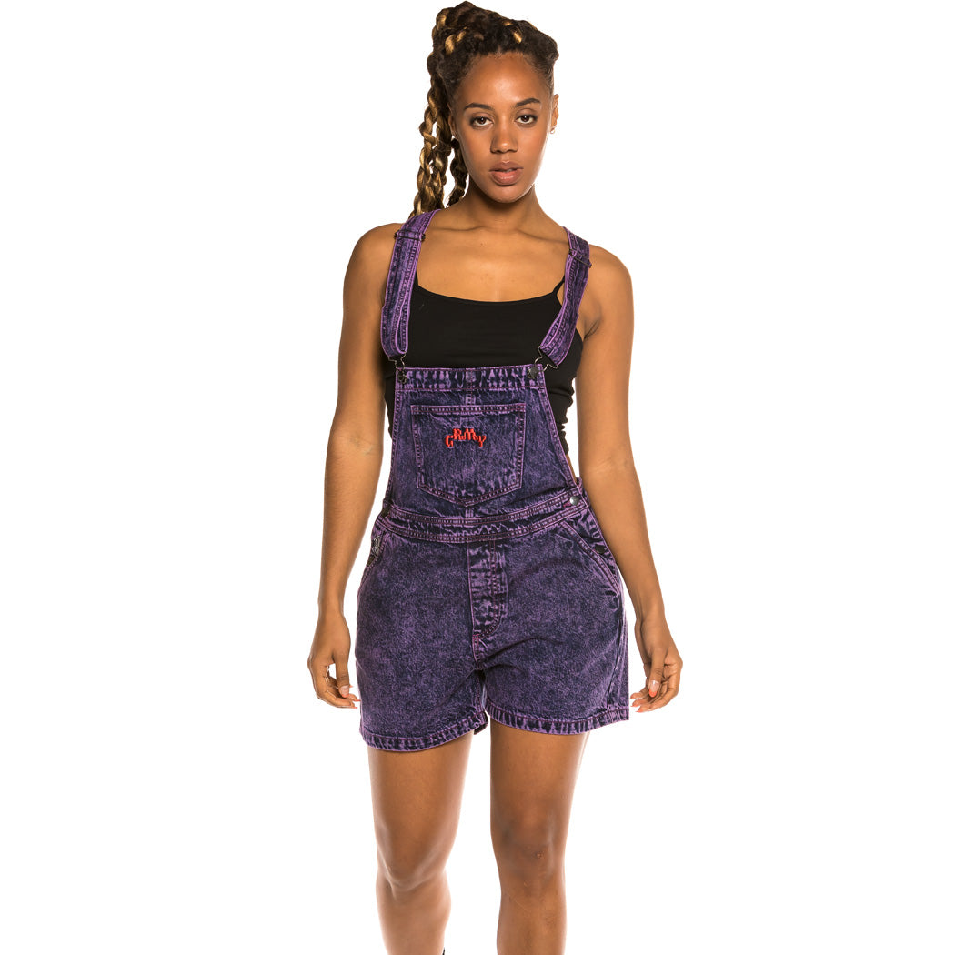 GRIMEY LIVEUTION GIRL SHORT DENIM OVERALL PURPLE