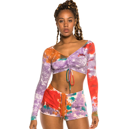 GRIMEY LIVEUTION TIE DYE GIRL LONG SLEEVE CROP TOP TIE DYE