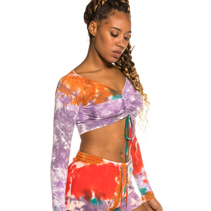 GRIMEY LIVEUTION TIE DYE GIRL LONG SLEEVE CROP TOP TIE DYE