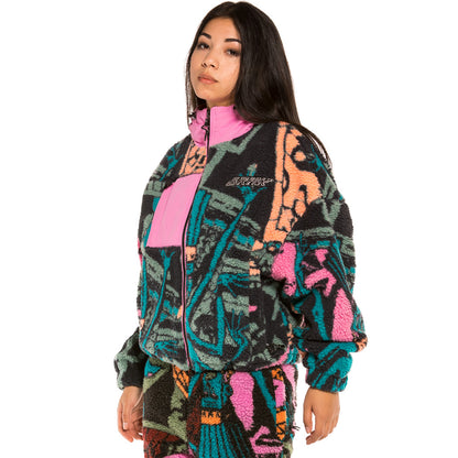 GRIMEY SPACE LADY GIRL HOOD SHERPA JACKET BLUE