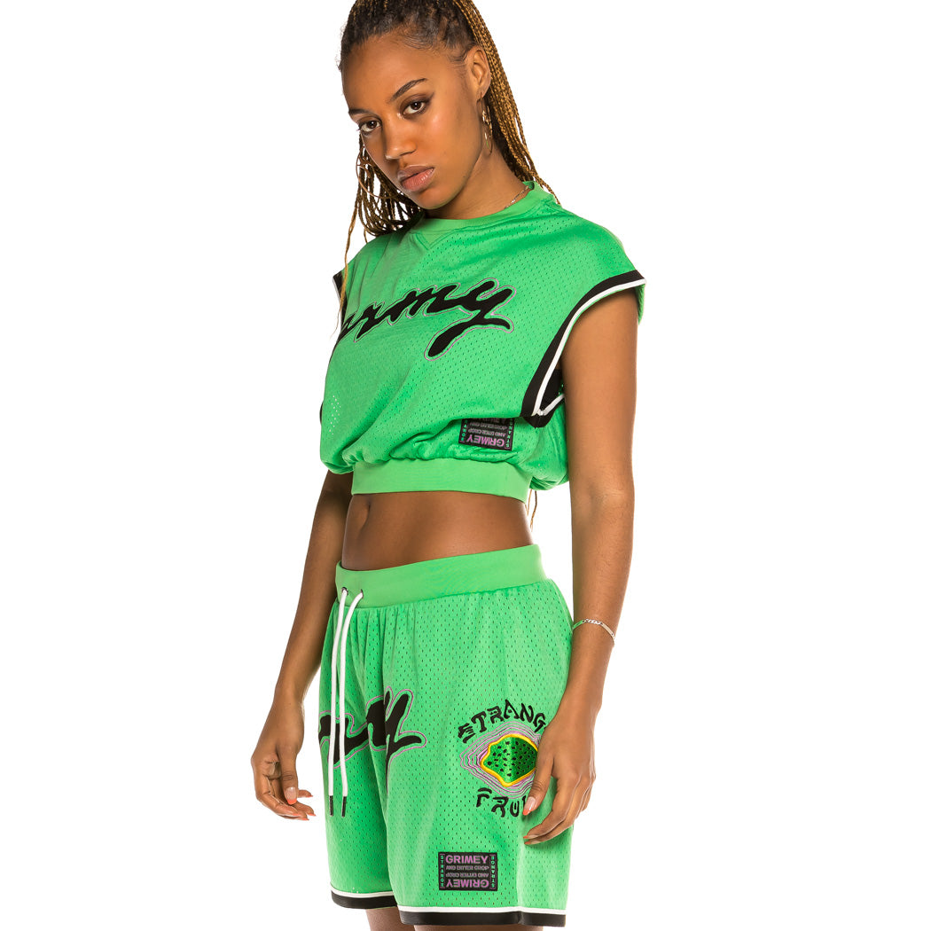 GRIMEY STRANGE FRUIT GIRL MESH TANK TOP GREEN