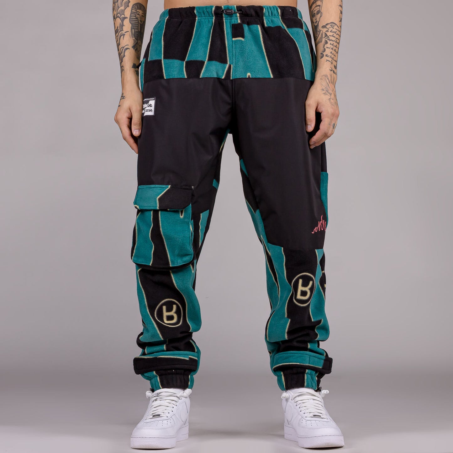 GRIMEY SNOW FOX ALL OVER PRINT POLAR FLEECE TRACK PANTS BLUE