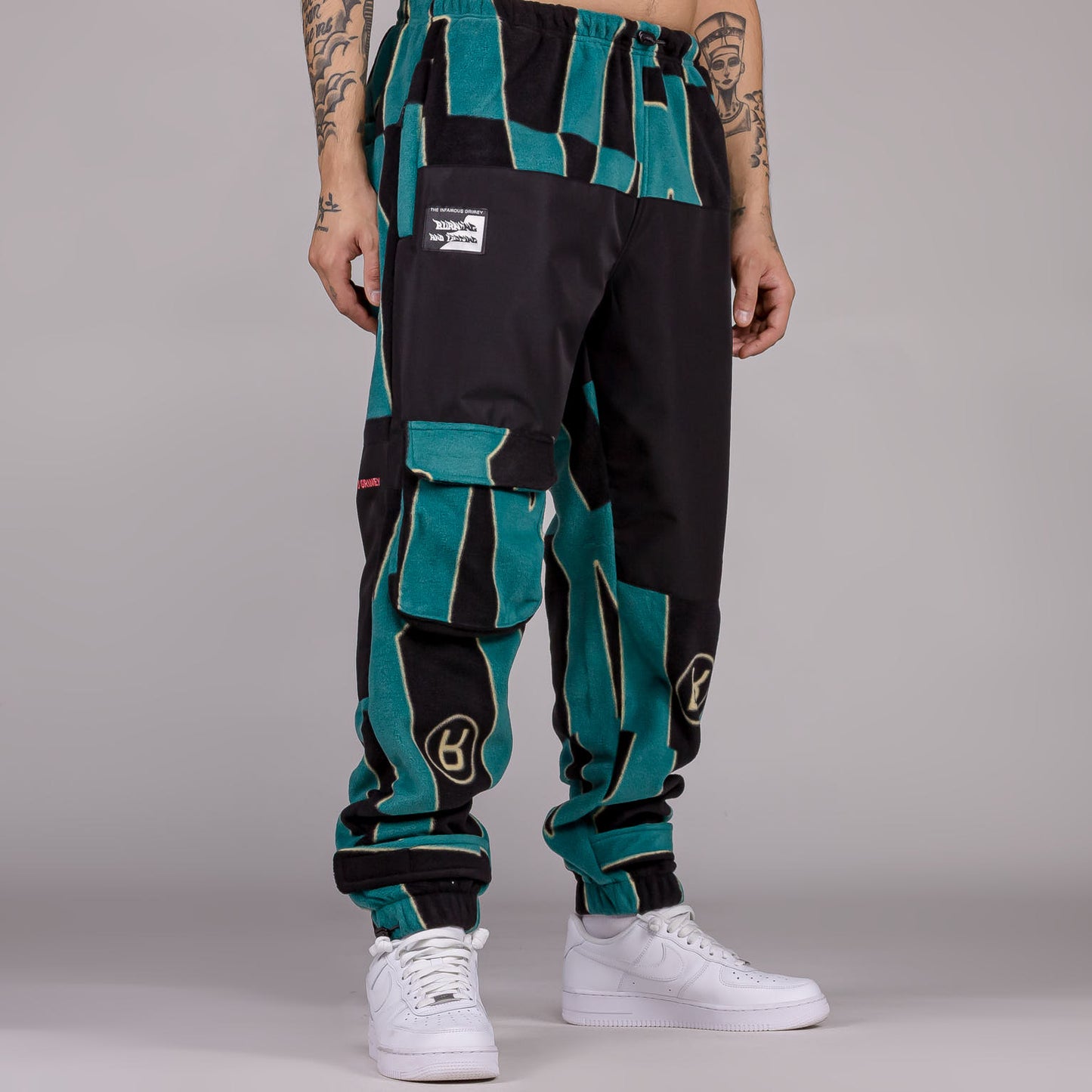 GRIMEY SNOW FOX ALL OVER PRINT POLAR FLEECE TRACK PANTS BLUE