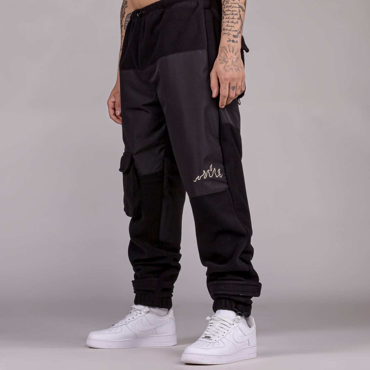 GRIMEY SNOW FOX POLAR FLEECE TRACK PANTS BLACK