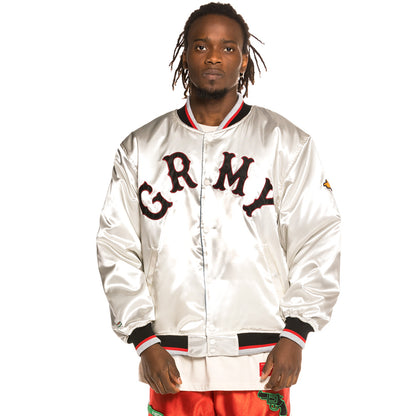 GRIMEY THE LOOT REVERSIBLE SATIN JACKET WHITE