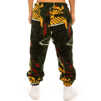 GRIMEY SPACE LADY ALL OVER JACQUARD SHERPA PANTS ORANGE