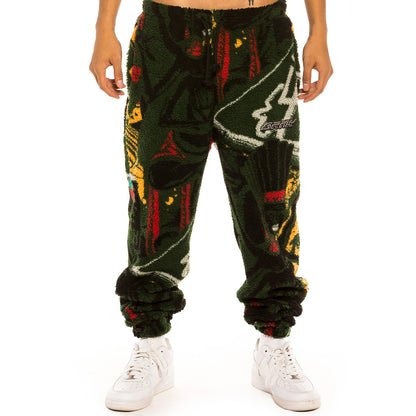 GRIMEY SPACE LADY ALL OVER JACQUARD SHERPA PANTS ORANGE