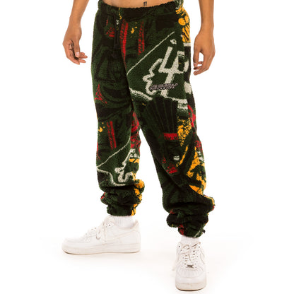 GRIMEY SPACE LADY ALL OVER JACQUARD SHERPA PANTS ORANGE