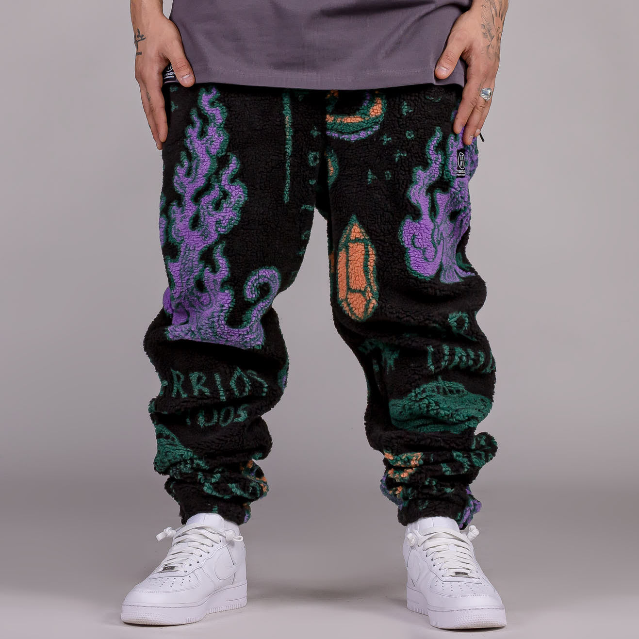 GRIMEY LOST BOYS ALL OVER JACQUARD SHERPA PANTS BLACK