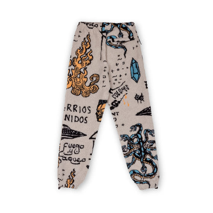GRIMEY LOST BOYS ALL OVER JACQUARD SHERPA PANTS CREAM